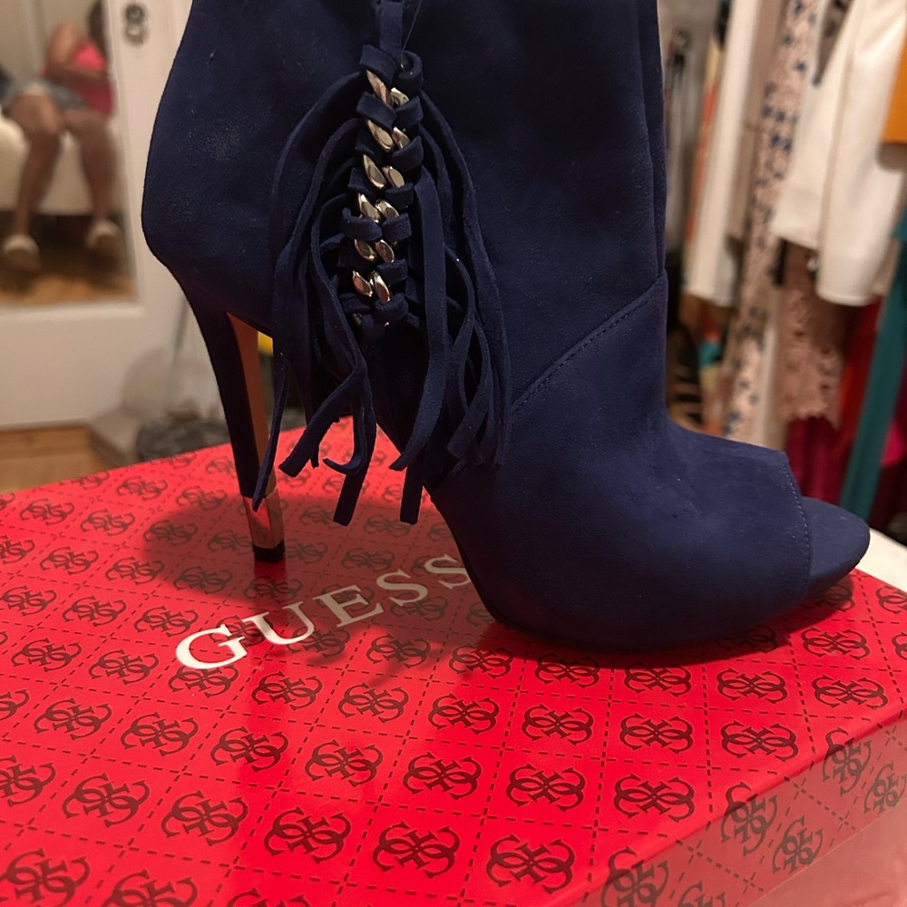 Guess Women's Navy Peep-Toe Heeled Boots